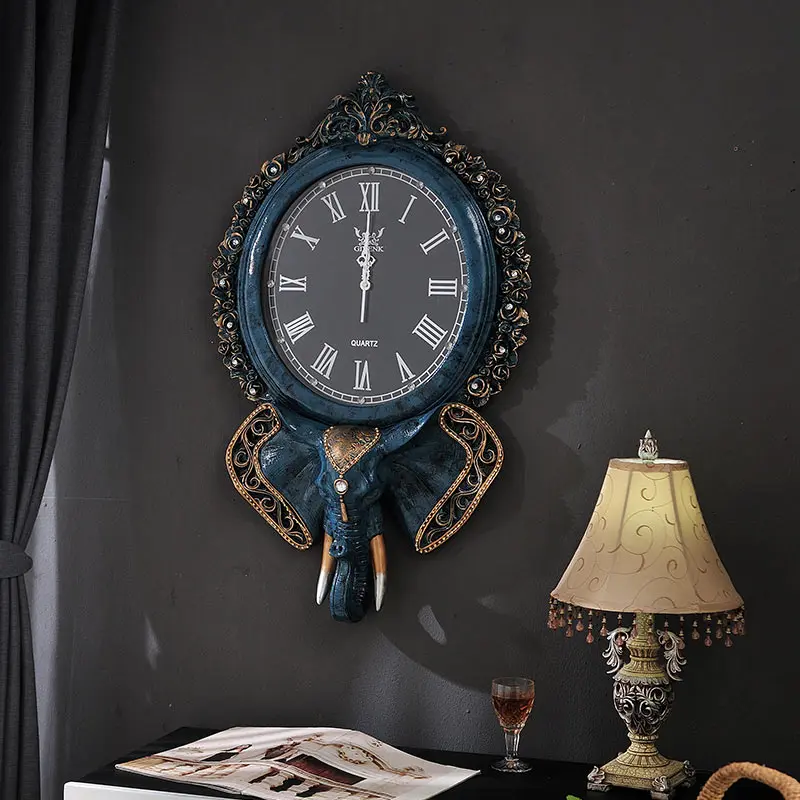 

Clocks Wall Home Decor Vintage Creative Silent Fashion Elephant Clock European Stlye Art Couches for Living Room Decorations B