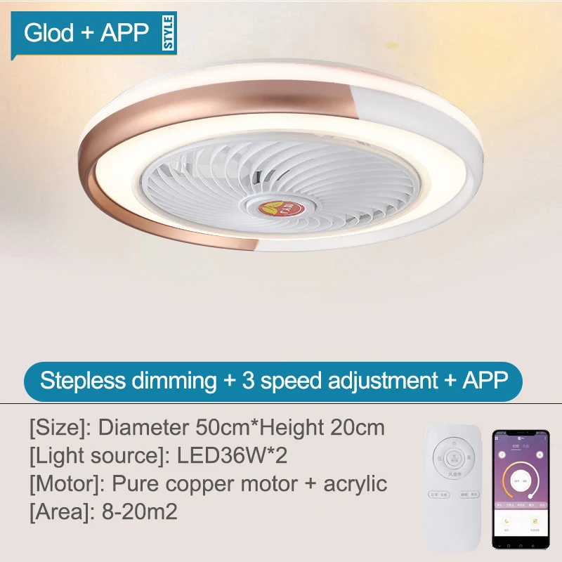 

50cm 72w Smart Ceiling Fan with Remote Control Cell Phone Indoor Home Modern Lighting Circular Lamp Stepless Dimming Decor Light