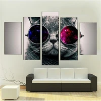 5 piece wall art canvas painting animal a cat wearing sunglasses poster nordic decoration home bedroom frame print picture