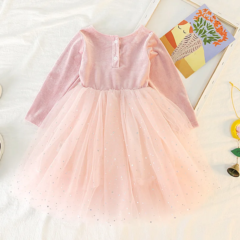 Платье для девочек весенне-осеннее элегантное кружевное платье с цветочным