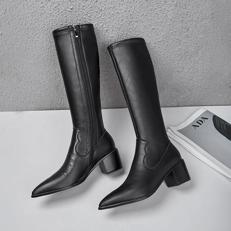 

SKLFGXZY Winter New style Genuine leather Knee-high boots Women boots Stretch boots Female boots warm pointed Women shoes