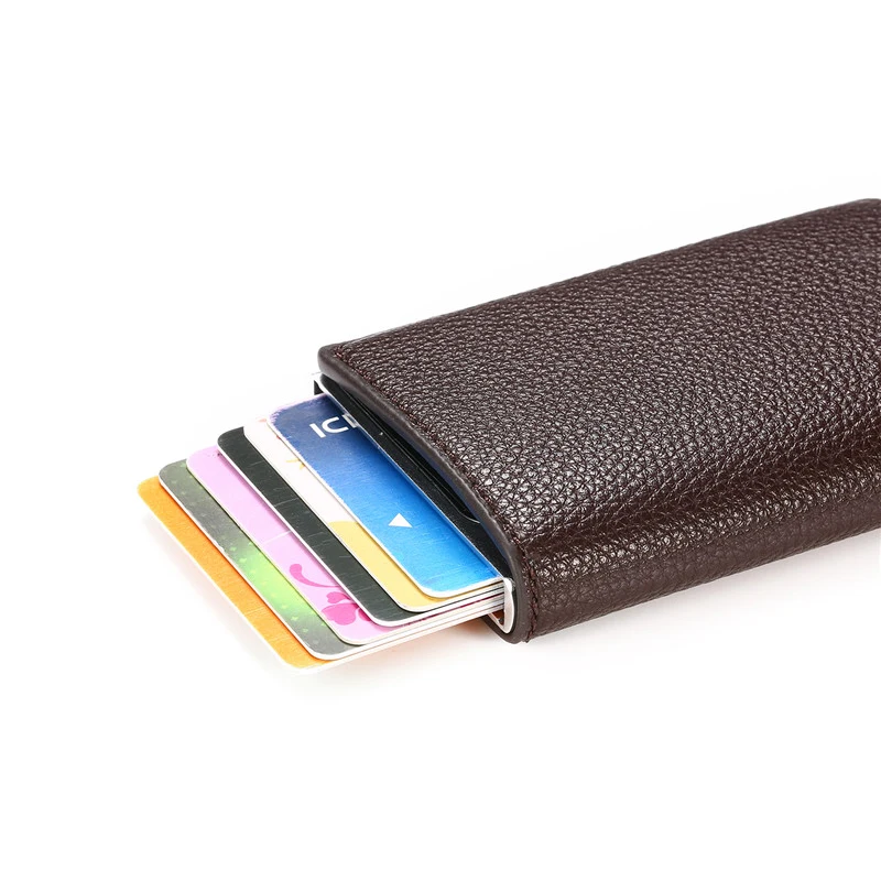 RFID Wallet Litchi Soft Leather Card Case Information Protector Safety Clutch Fashion Pop-Up Holder Aluminum Box | Багаж и сумки
