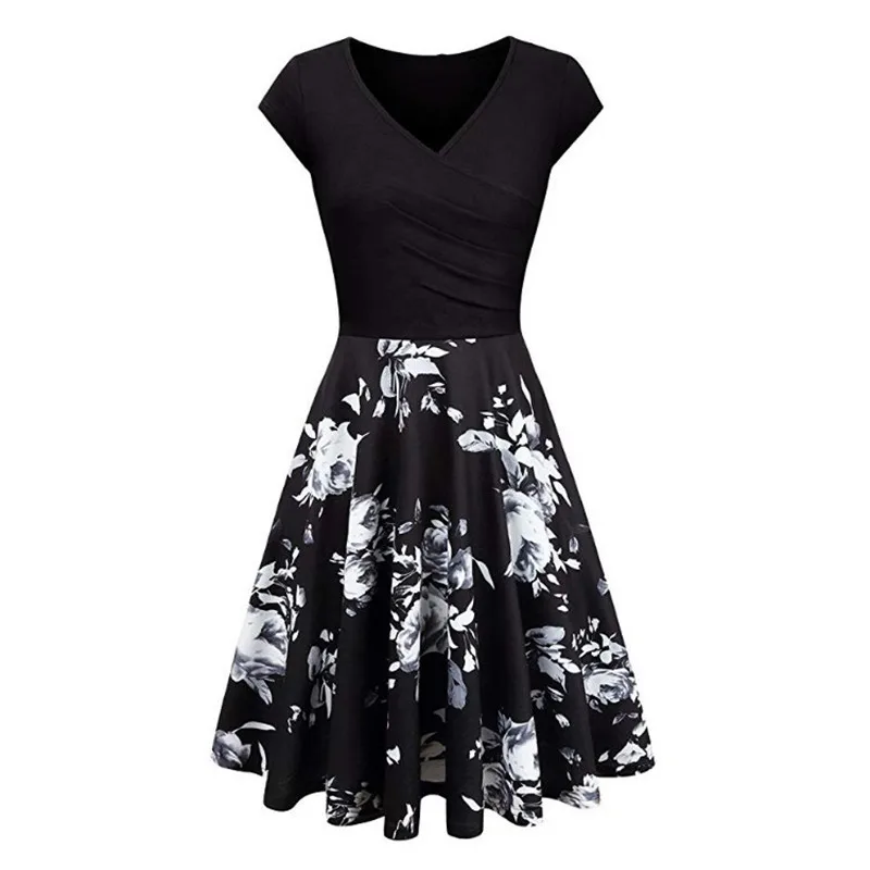 

4XL Casual Summer Dresses Women 2020 New Female Floral Printing Dress 50S 60S Vintage A-Line Rockabilly Dress Plus Size Vestidos
