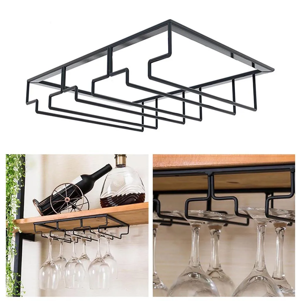 Wine Glasses Holder Bartender Stemware Hanging Rack Under Cabinet Organizer Glass Goblet Iron | Обустройство дома