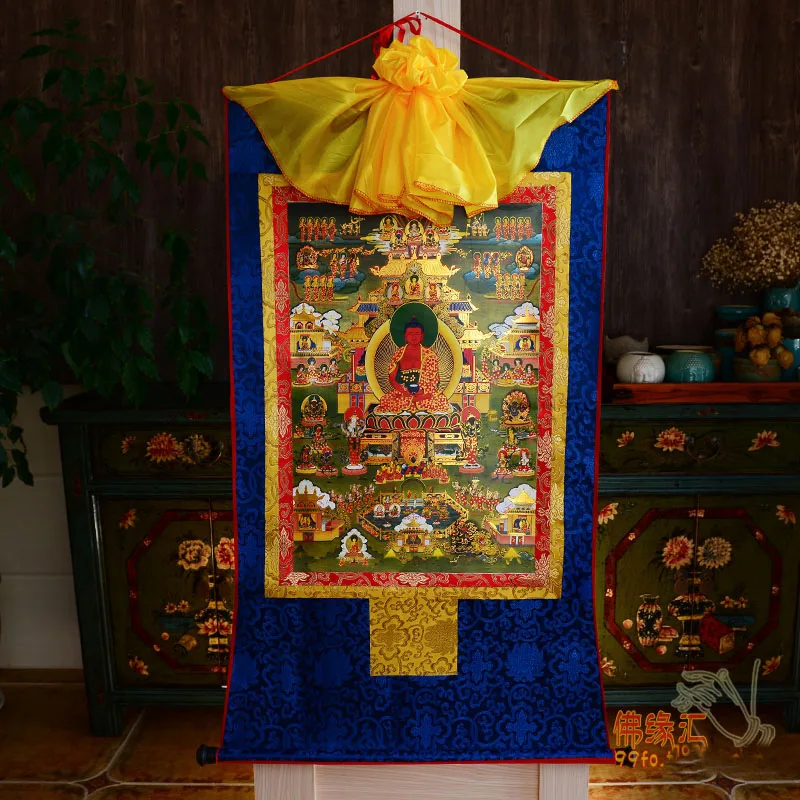 

WHOLESALE BUDDHIST SUPPLIES--120CM LARGE--BUDDHISM SILK AMITABHA BUDDHA WESTERN PARADISE ELYSIUM THANG-GA THANGKA PAINTING