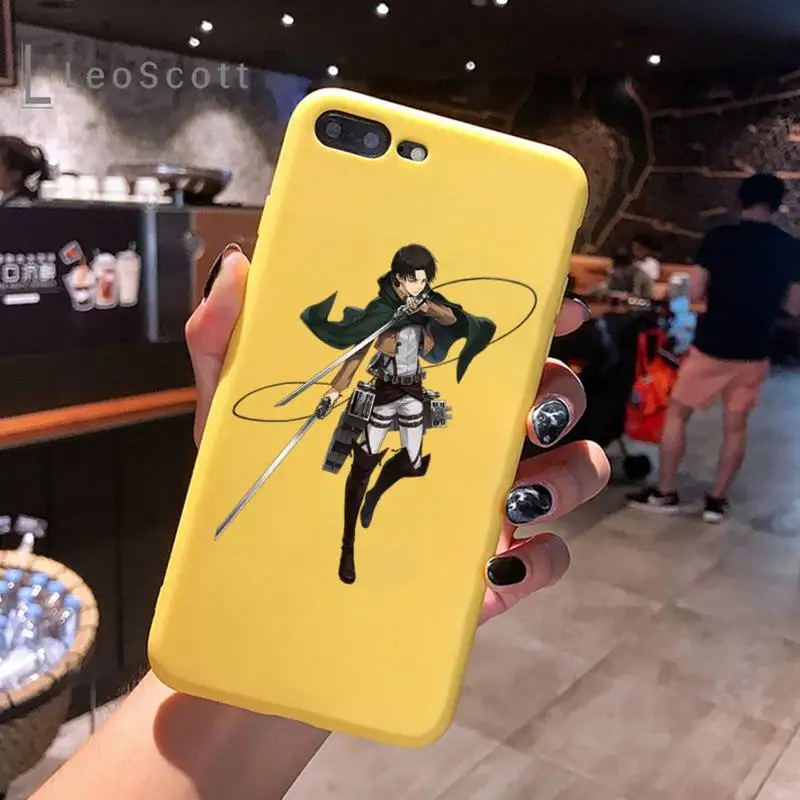 

attack on titan Phone Case Yellow Candy Color for iPhone 6 7 8 11 12 s mini pro X XS XR MAX Plus
