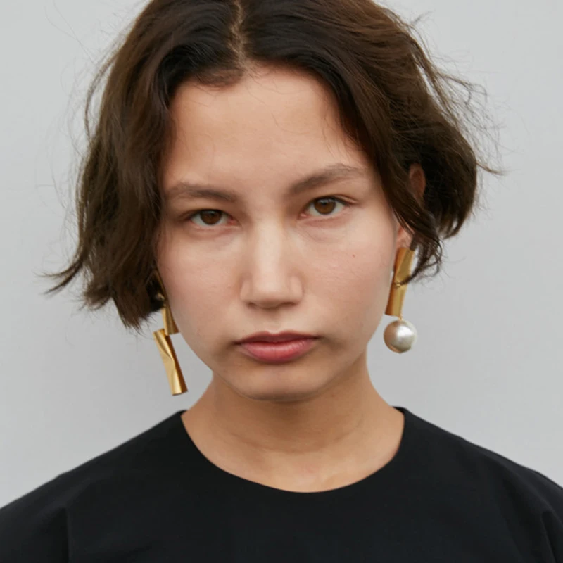 SRCOI Асимметричные золотистые металлические цилиндрические серьги подвески с