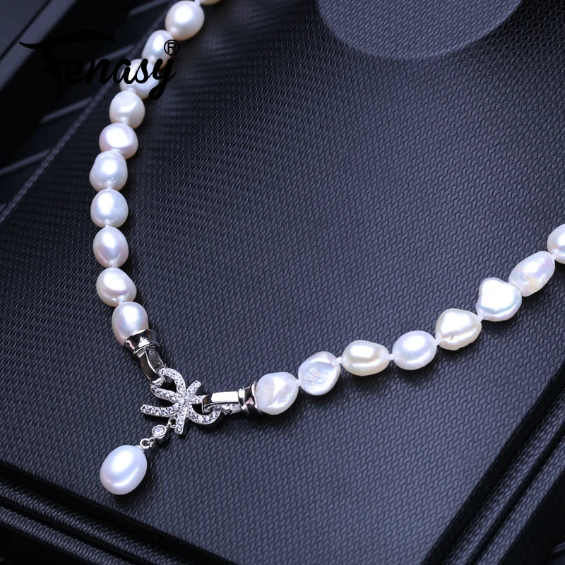 

FENASY Natural Freshwater Pearl Necklaces For Women Handcrafted Baroque Long Necklace Wedding Jewelry Neck Accessories