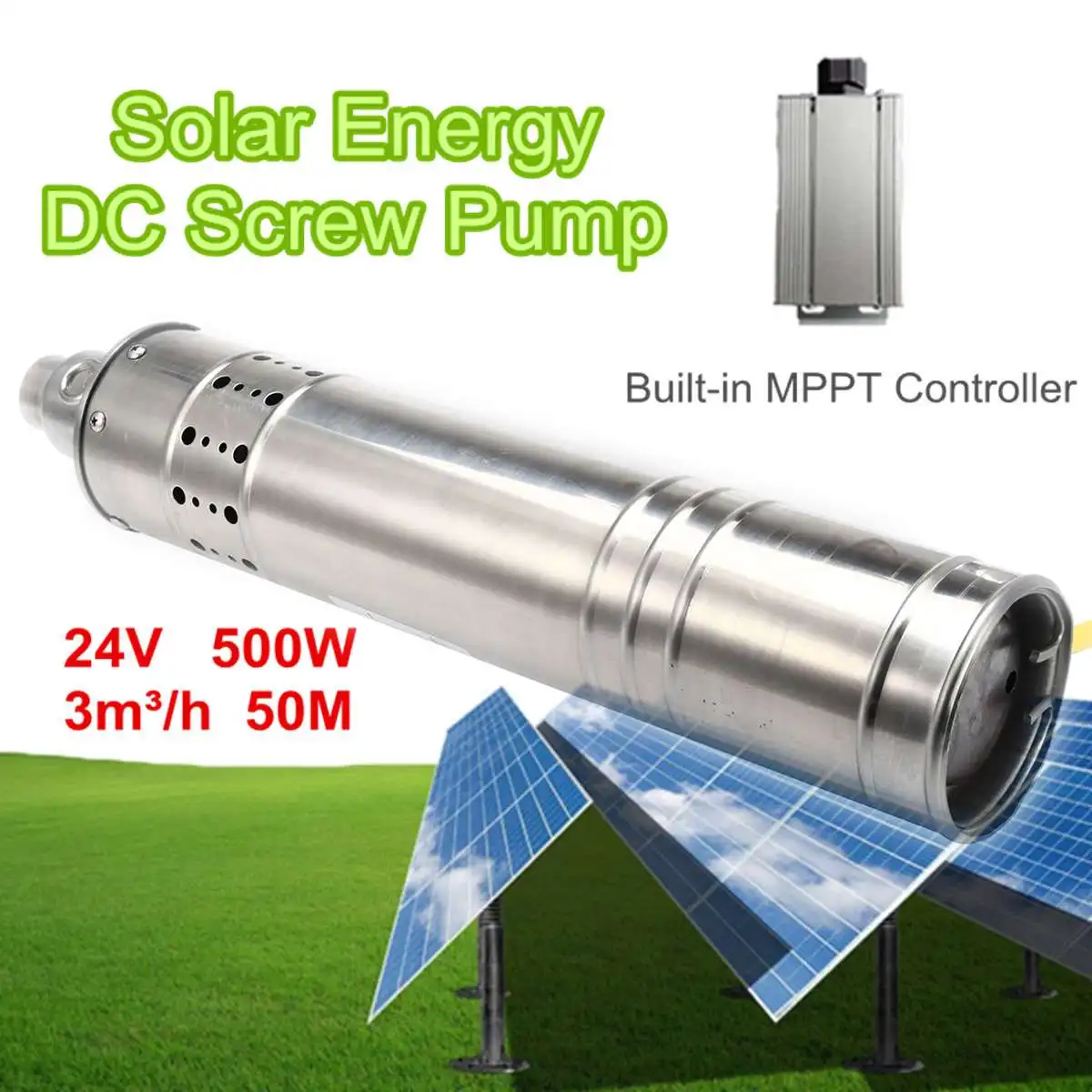 

Solar Water Pump 24V 50m 500W Deep Well Pump Permanent Magnet DC Screw Submersible Pump Irrigation Garden Home Agricultural