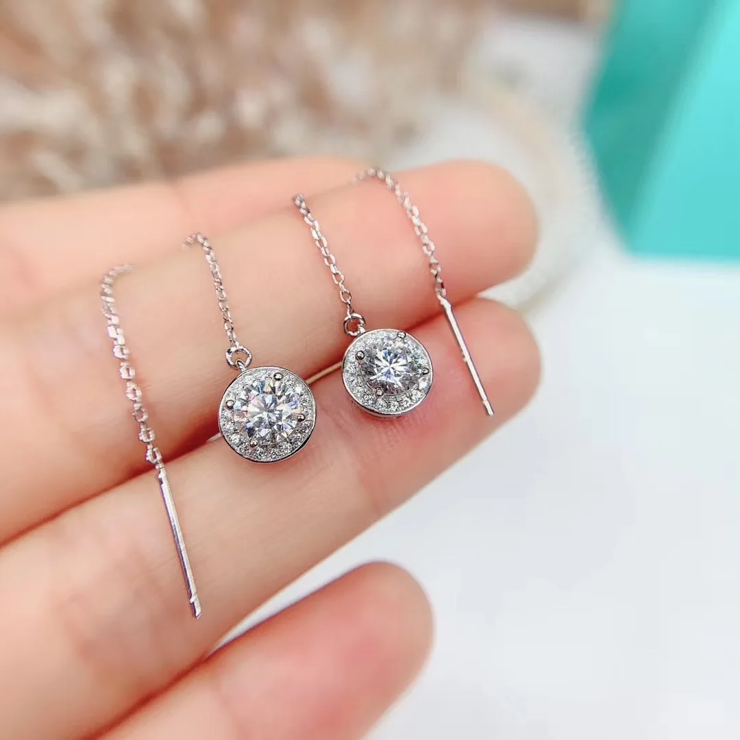 Poetry Of Jew Store Round Moissanite Cut Total 1.00ct Diamond Test Passed Moissanite Silver Earring Jewelry Girlfriend Gift