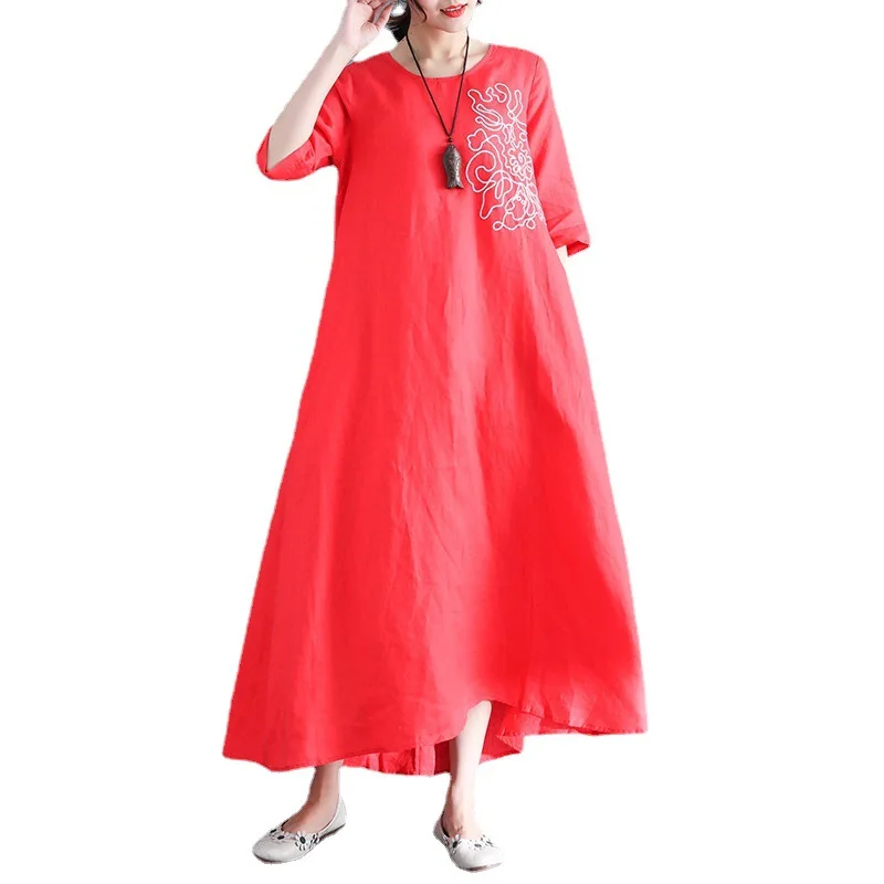 

2021 Summer Dress New Plus Size Women Dress Casual Women's Dresses O-neck Half Sleeve Loose Fashion Korean Vintage Dress Women