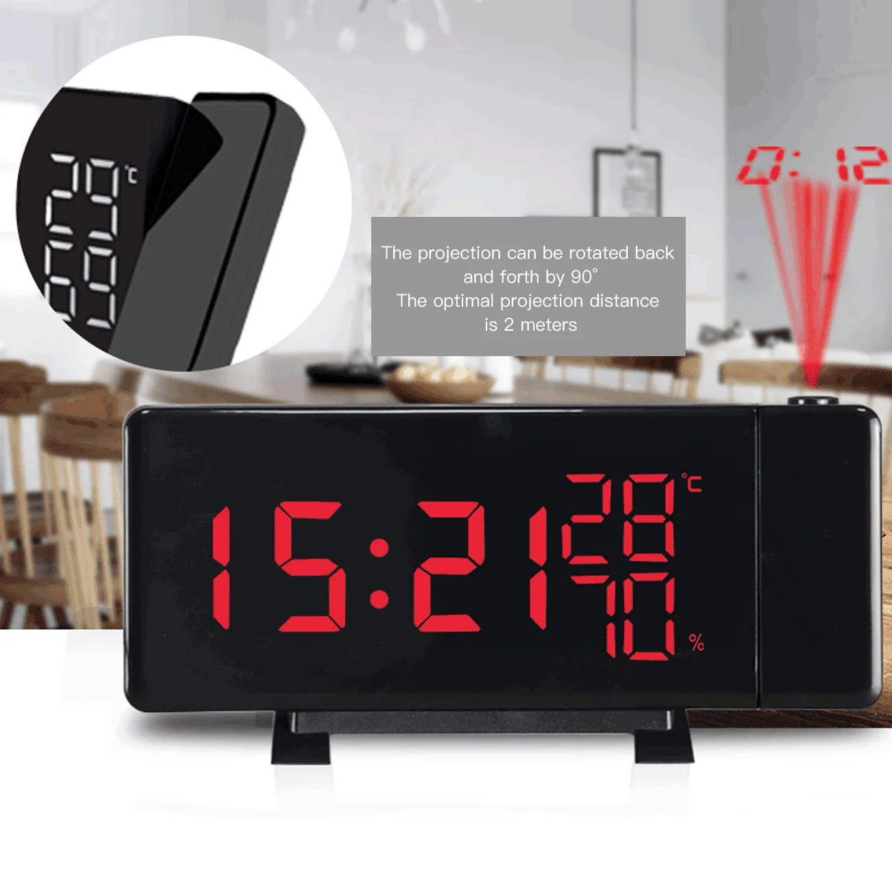 

Snooze Projection Digital Alarm Clock With Temperature Humidity Backlight USB Projection Clock FM Radio Clock Home Decoration