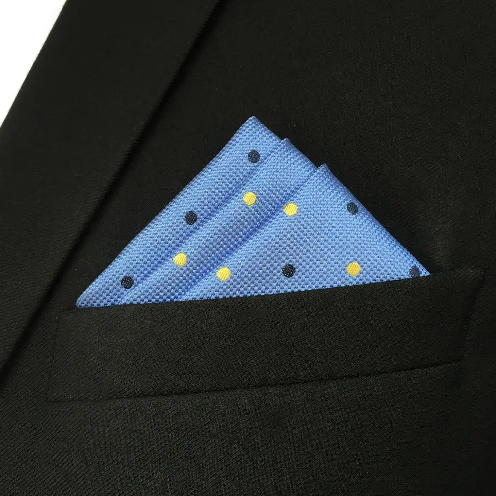 F21 Blue Polka Dots Mens Neckties Set Classic Business Extra Long Size Silk Gift Pocket Square Dress | Аксессуары для одежды