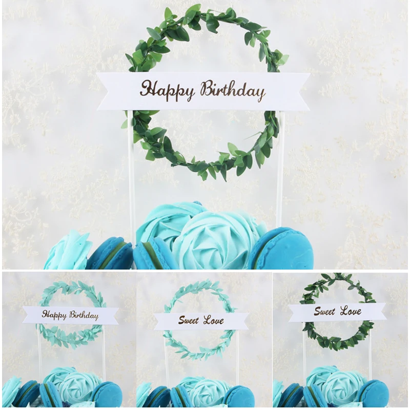 Венок с листьями кекс торт Топпер С Днем Рождения сладкая любовь выпечка десерт