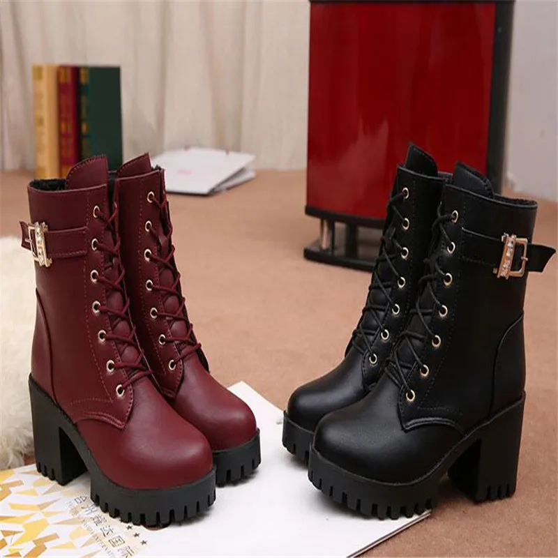 Женские ботильоны на толстом каблуке ботинки в стиле ретро с молнией сбоку