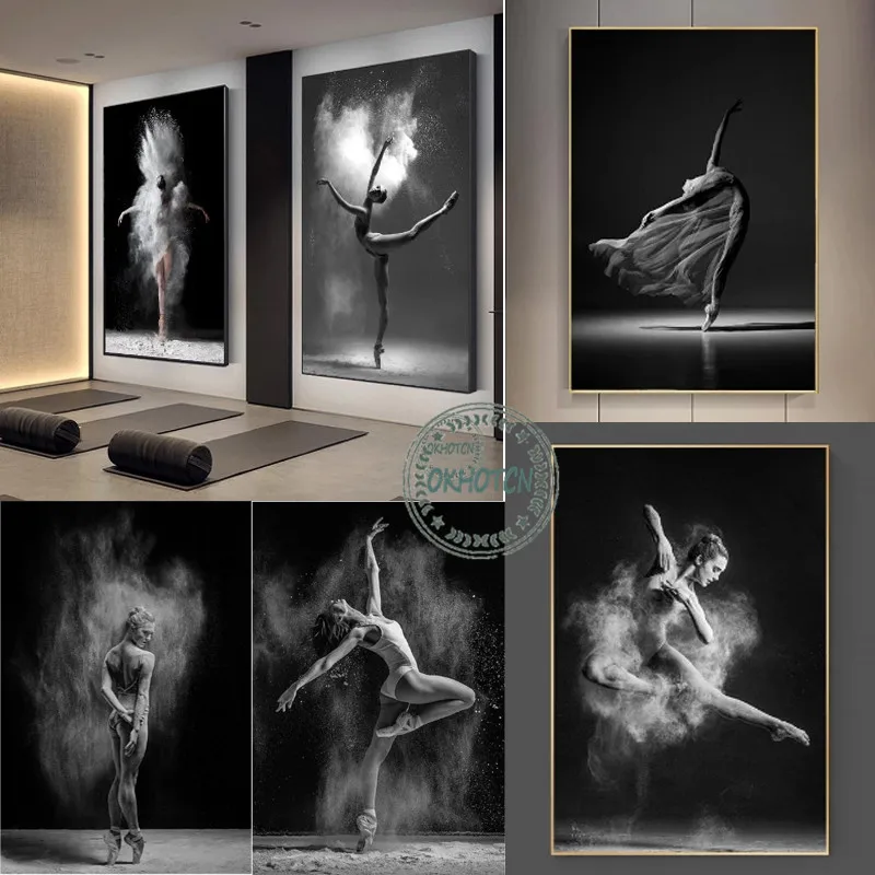 

Black and White Ballet Dancer Canvas Painting Elegant Ballerina Pose Photo Print Poster Wall Art Picture for Interior Room Decor