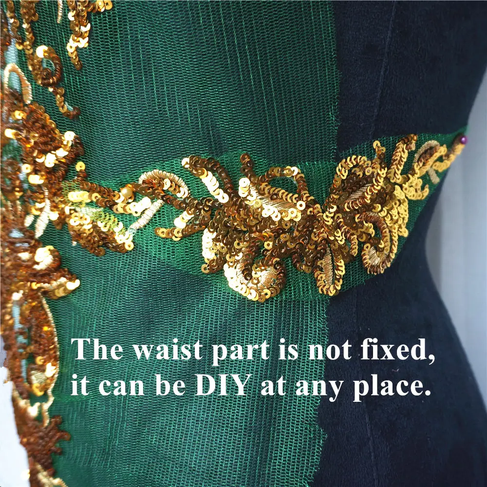 1 комплект золотых блесток кружевной ткани зеленый кисточкой сетки Королевский