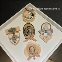 brooch pins for women girl lace pearl rhinestone beige badge series korean handmade fashion accessories wholesale