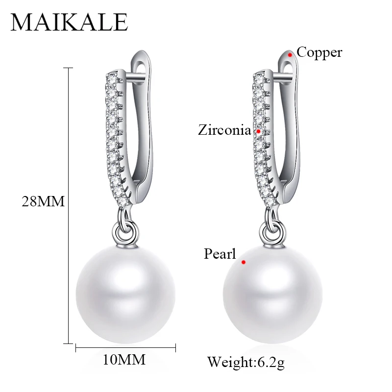 MAIKALE, простые серьги-капли с белым/красным жемчугом для женщин, золотые, серебряные, длинные серьги с цирконием и жемчугом, ювелирные изделия для девочек, подарки