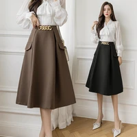 midi skirts new fashion chain high waist a line umbrella skirt women autumn winter vintage party long skirt lady elegant skirt