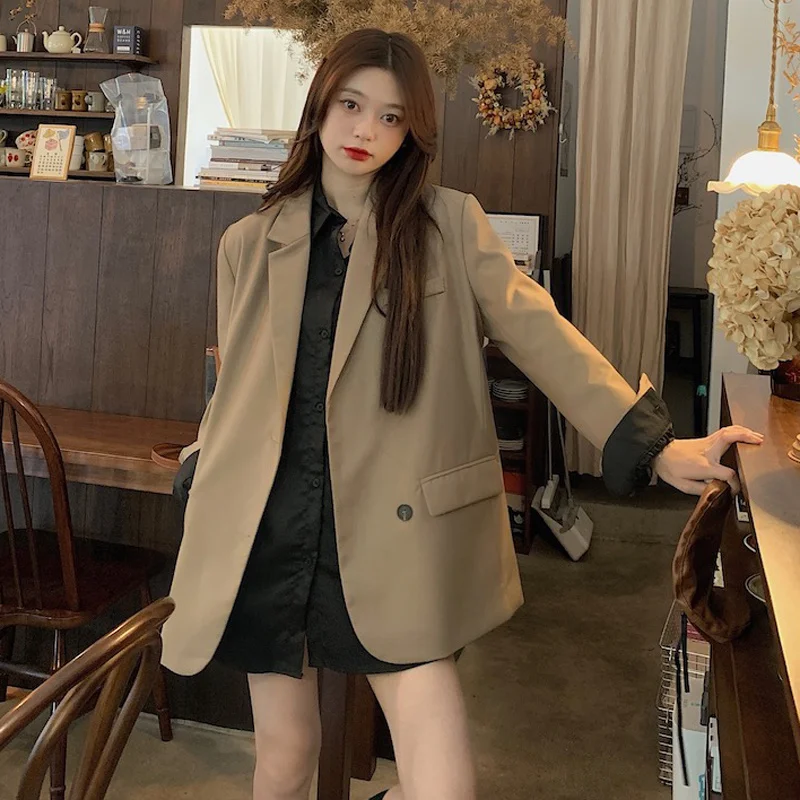 

Пальто женское осеннее корейский 2021 Новый Повседневный костюм темпераментный дизайн с длинным рукавом хаки костюм пальто Женская мода
