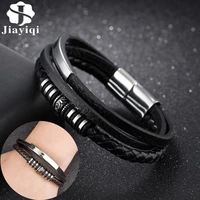 punk genuine leather men bracelet stainless steel magnetic clasp bangle 2021 fashion male wristband jewelry gift 18 520 522cm