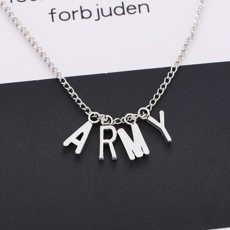 Wholesale Korean Star Accessories: BTS-2 Letter Necklace Jewelry with Bulletproof ARMY Letter, Explosive addition image 5