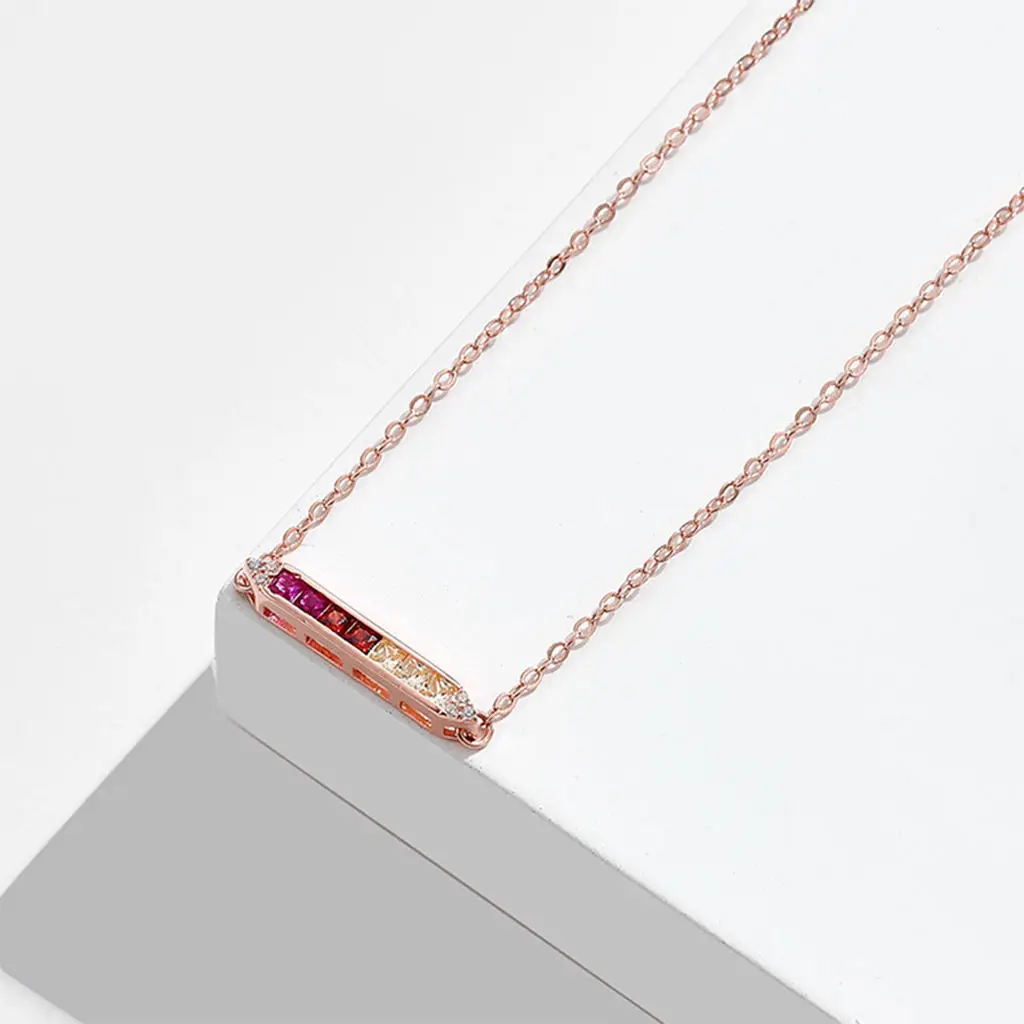 

Horizontal Bar Necklace in 925 Sterling Silver with Colored Zircon for