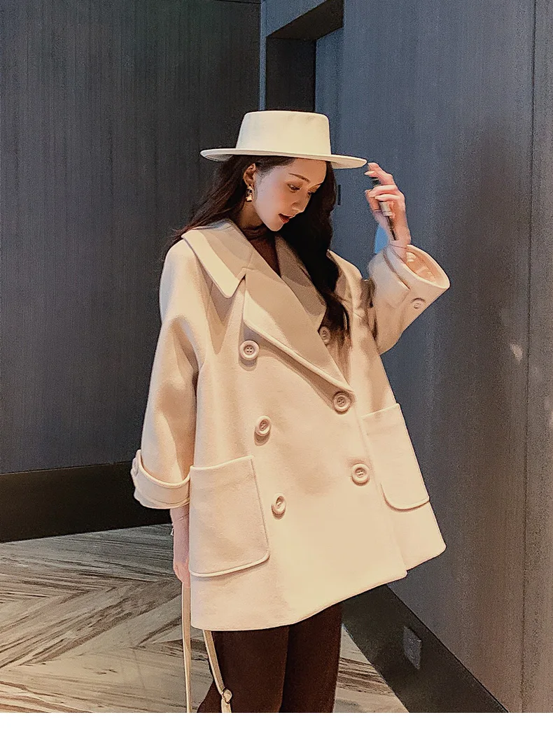 Женское Однотонное шерстяное пальто повседневная винтажная двубортная блузка