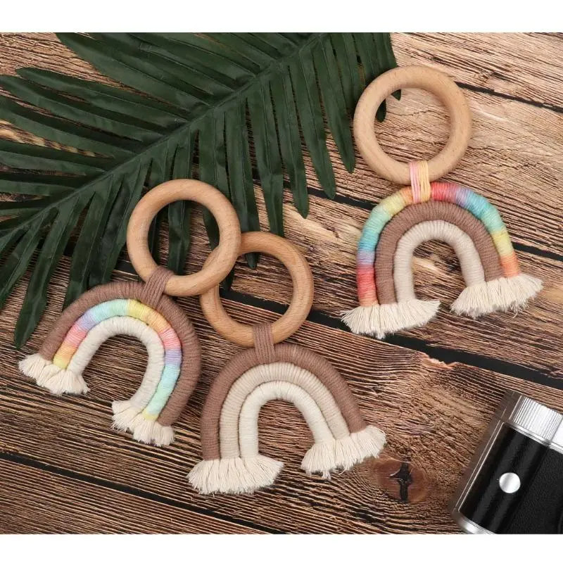 

Baby Teething Ring Tassel Macrame Wooden Boho Baby Teether Decoration Toy Shower