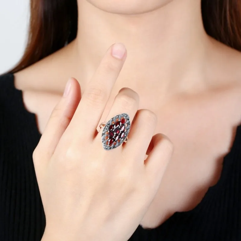 925 Silver Ring Korean Fashion Red Garnet Zirconium Women's Adjustable Rhombus | Украшения и аксессуары