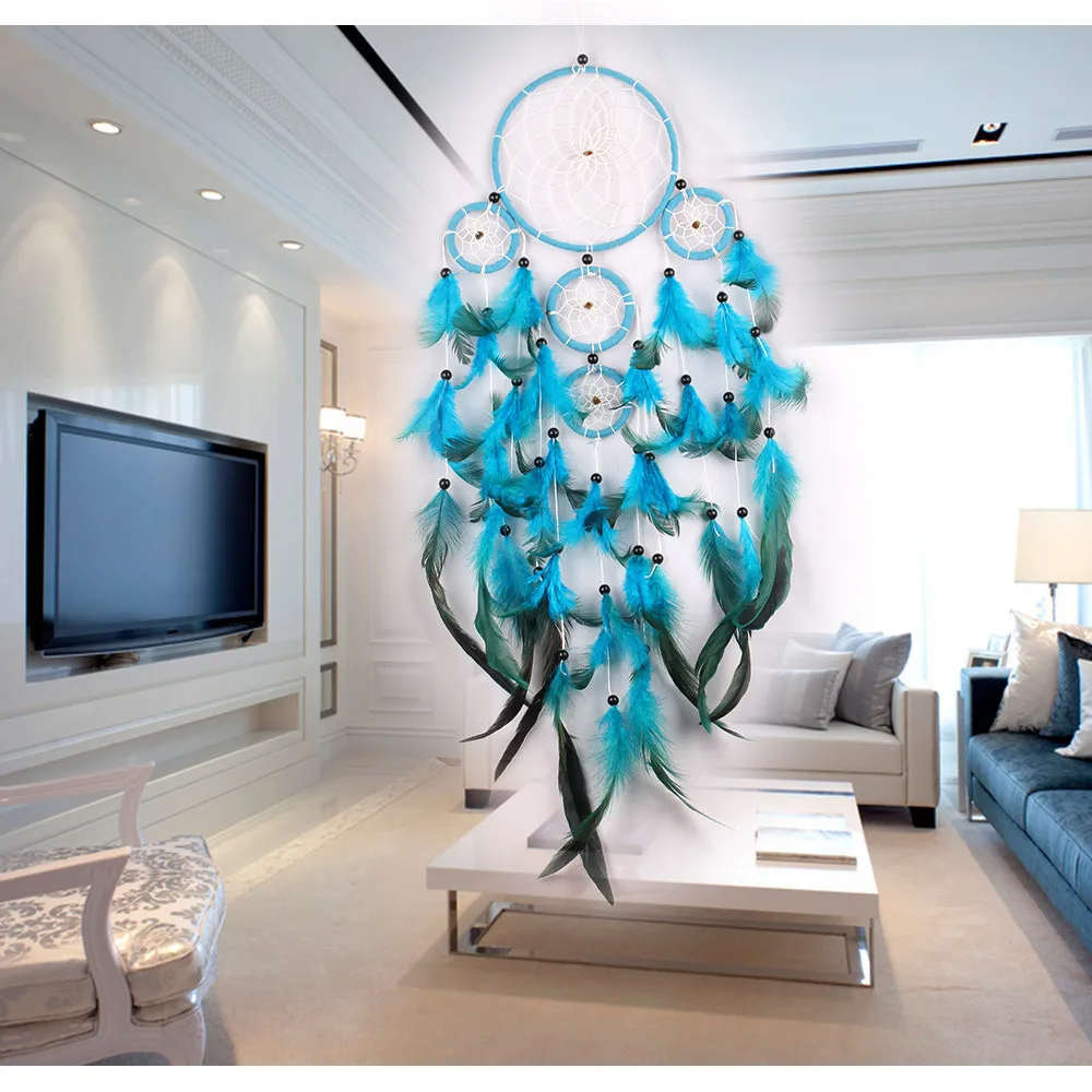 Голубой Ловец снов в индийском стиле с пятью кольцами оригинальное украшение