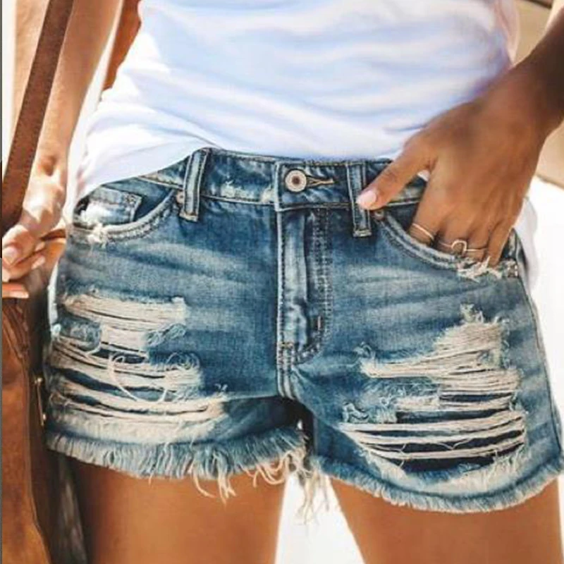 

Summer Raw-edge Ripped Denim Shorts Women Fashion Washed Frayed Straight-leg Jeans Women's Casual Slim Street Woman Shorts 2021