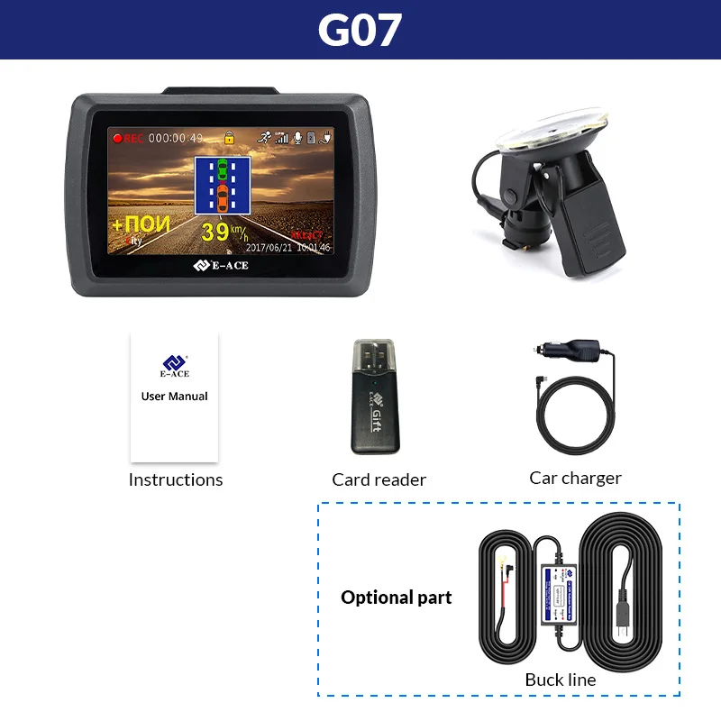 E-ACE G07 3 в 1 Автомобильный видеорегистратор Dashcam 3,0 дюймов HD 1296P Dash Cam Антирадары gps авторегистратор видео Регистраторы тире Камера dvr' ы