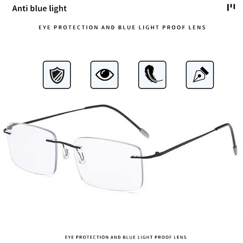 Ультратонкие бесрамочные фотохромные мультифокальные очки для чтения из титана против синего излучения для прогрессивной дальнозоркости мужчин и женщин, 1.5 на.