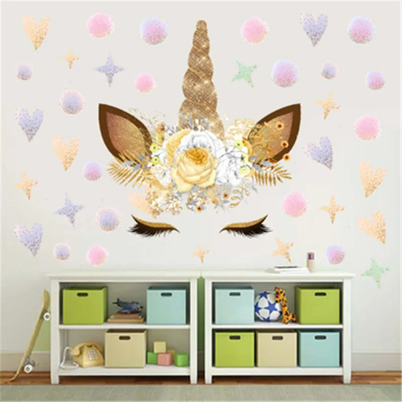Золотой горошек Наклейка на стену в форме единорога для детской комнаты домашний