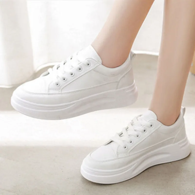 

Cresfimix Teenager Student School Height Increased Black Lace Up Autumn Shoes Women Casual White Shoes Zapatos De Mujer B6120