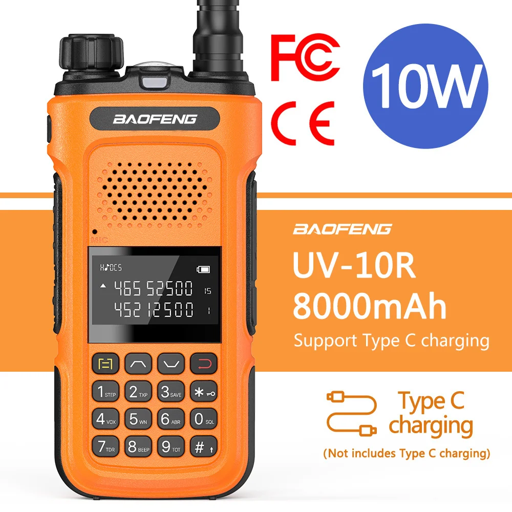 

Genuine BaoFeng UV-10R Powerful Walkie Talkie CB Radio 30KM Long Range Upgrade of UV5R Portable Radio Hunt City Type C Charger