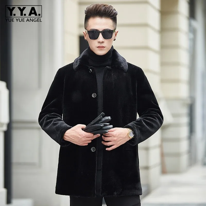 Модная мужская приталенная шерстяная Меховая куртка зимнее роскошное