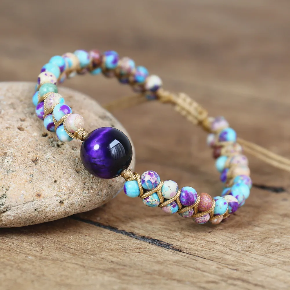 Женские плетеные браслеты ручной работы из натурального камня двухслойный