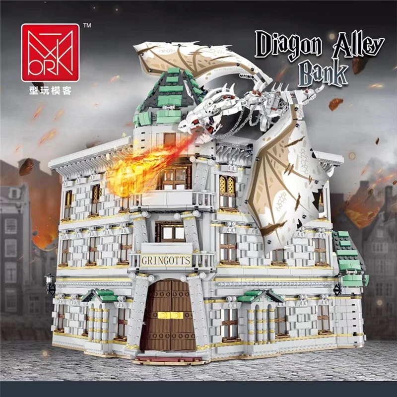 

В наличии MOC 032101, серия городских пейзажей Diagon Alley Bank, игрушка, модель MOC-53748, строительные блоки, 4185 шт., кирпичные игрушки, подарочный набор игрушек
