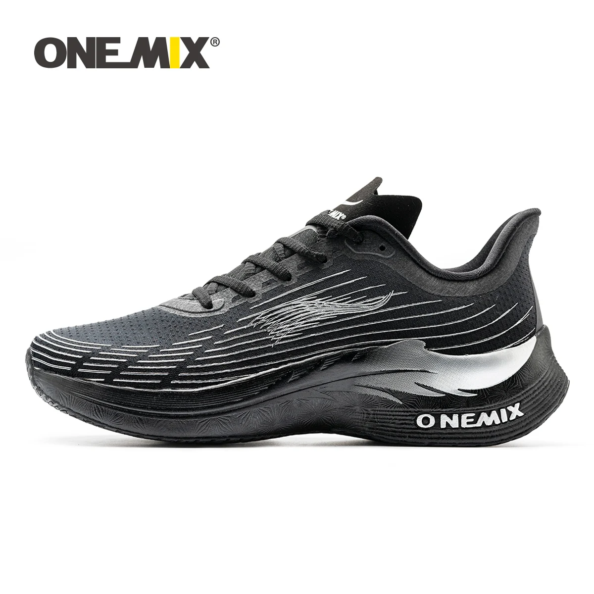 ONEMIX Men Marathon carbon Running Black Breathable Mesh Sneakers Luxury Brand Wear-resistant Outdoor Walking Sport Plate Shoes