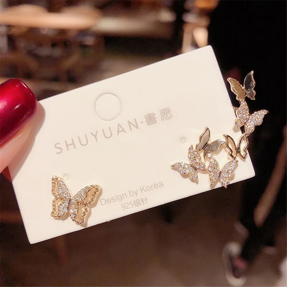 Усовершенствованные серьги бабочки изысканные с цирконием корейские милые