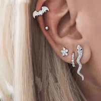 5pcsset vintage exaggerate crystal inlay snake bat geometric animal earrings set classic trendy jewelry for women retro earring