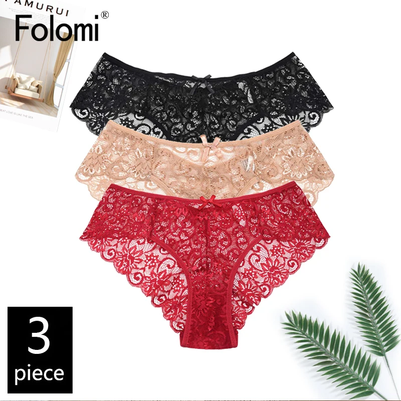 

3pcs/Pack! Sexy Underwear Women Lace Panties Transparent Bow Women Briefs Mid Waist S to XL Ladies Floral Pantys Underpants