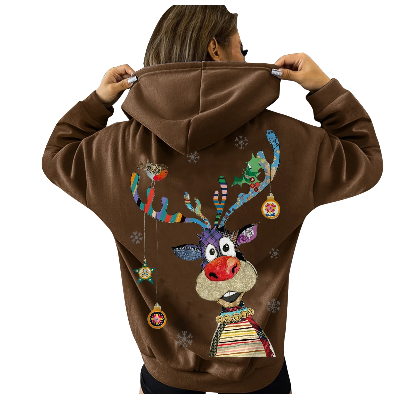 

Женская Толстовка свободного покроя с рождественским принтом, повседневные толстовки с длинным рукавом, пуловер, топ, винтажная одежда, тол...