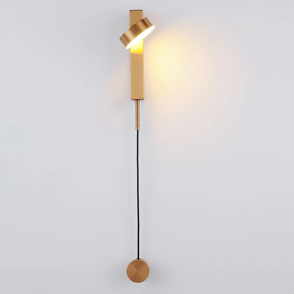 

Bedroom Living Room LED Wall Light Home Decor Nordic Style Iron Art Sconces Rotation Dimming Balcony Modern Knob Switch Hotel