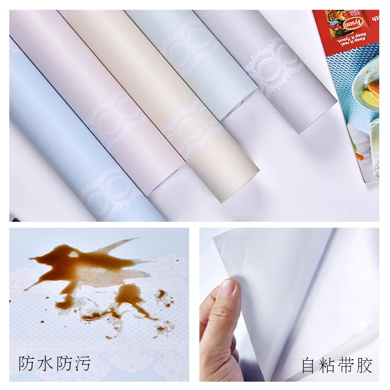 Креативные милые кружевные полосатые обои самоклеящиеся розовые синие зеленые