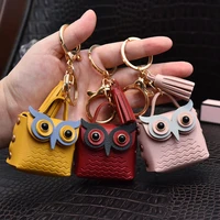 new cartoon animal leather owl coin purse keychain creative cute headset storage bag keyring for women men car key pendant gift