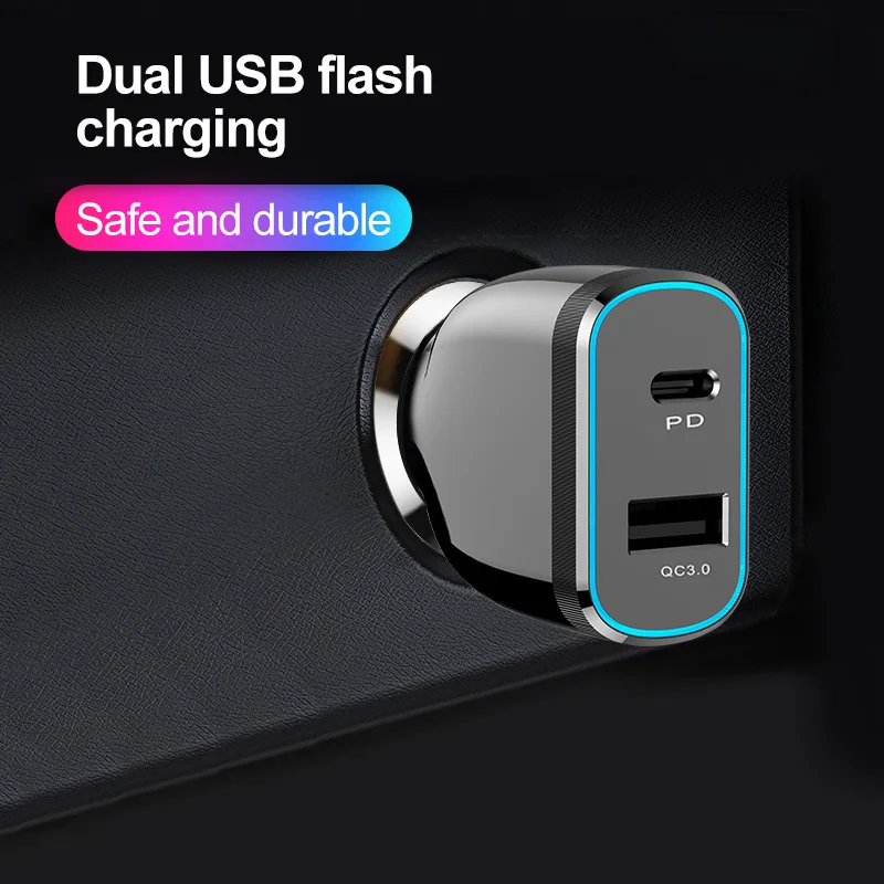 Автомобильное зарядное устройство 78 Вт двойной USB-разъем QC3.0 + Type-c быстрая зарядка